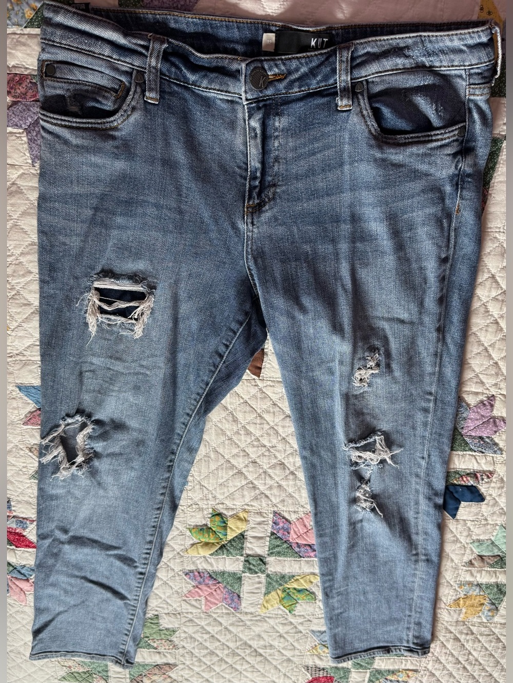 Kut from the Kloth Distressed Light Blue Ankle Jeans